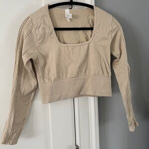 OFFLINE by Aerie Ribbed Long Sleeve Crop Top – Beige (Size L)